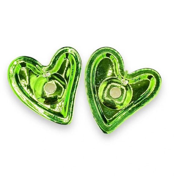 Metallic Neon Green Witches Heart Fun Party Earrings - Picture 3 of 8